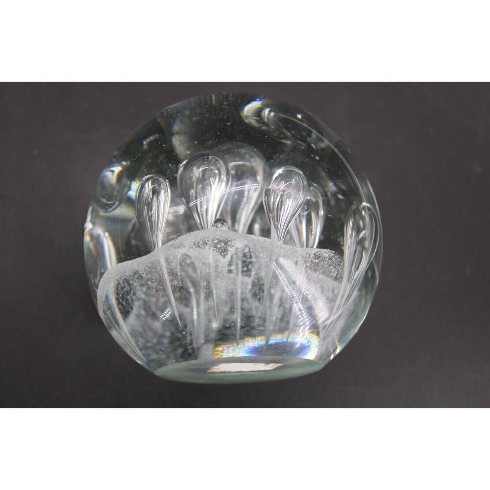 Heavy Clear Glass Round Ball Paperweight w/Bubbles